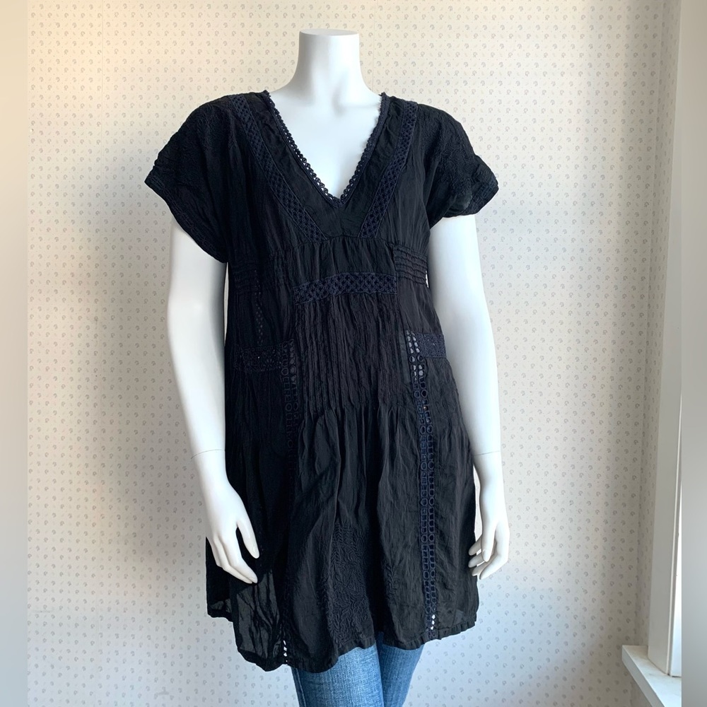 Johnny Was Black Lace Tunic Top/Mini Dress sz Medium